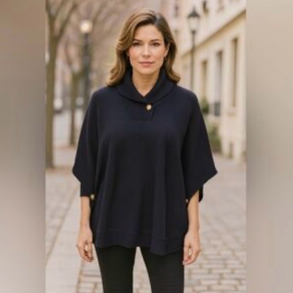 Ralph Lauren Black Sweater Knit Poncho Sweater Size Large
